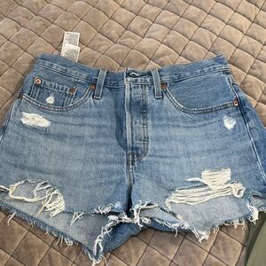 Distressed Blue Denim Shorts Levi button up